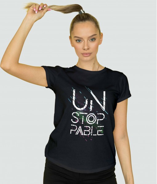 Дамска тениска с щампа Текст и надписи UNSTOPABLE